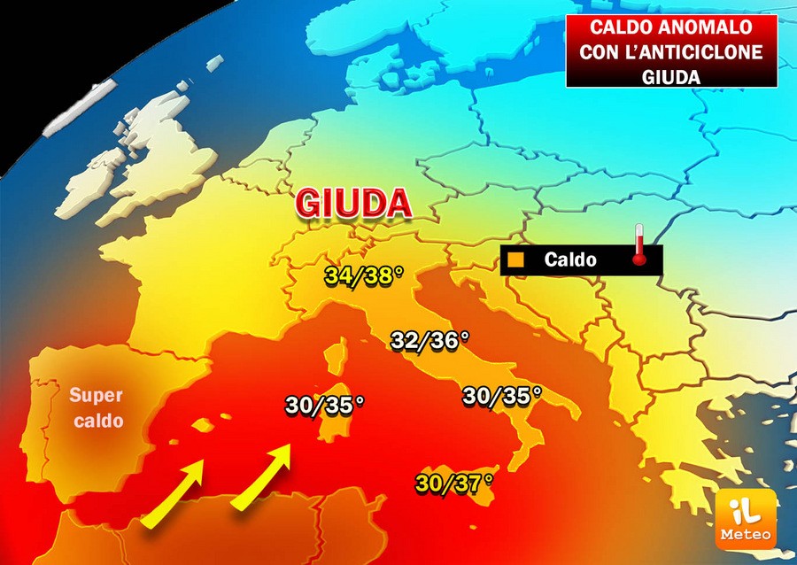 Caldo anomalo con l'anticiclone GIUDA, fino a 38° Caldo anomalo con l'anticiclone GIUDA, fino a 38°