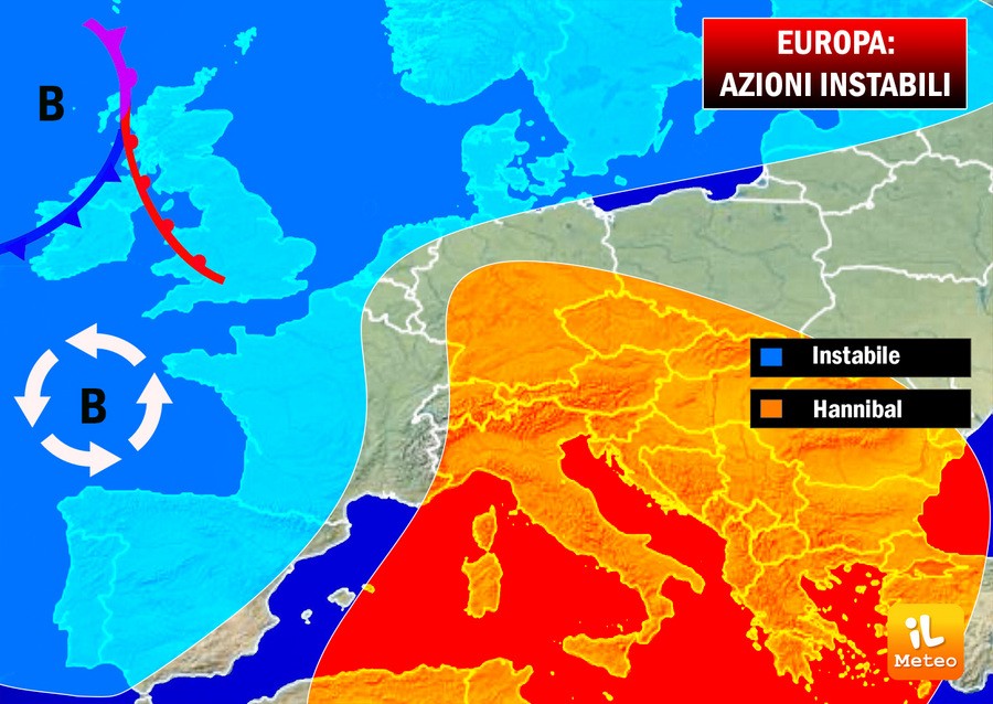Meteo Europa azioni instabili piogge e neve