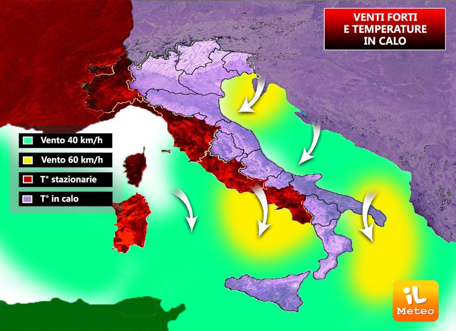 Temperature in calo, ma attenzione ai venti forti nella giornata di Domenica 16 Luglio